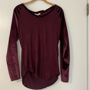 Burgundy top with velvet sleeves